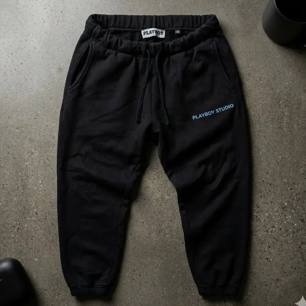 Playboy Men's M Black Sweatpants Bunny Logo Y2K Indie Sleaze Skater Trashy